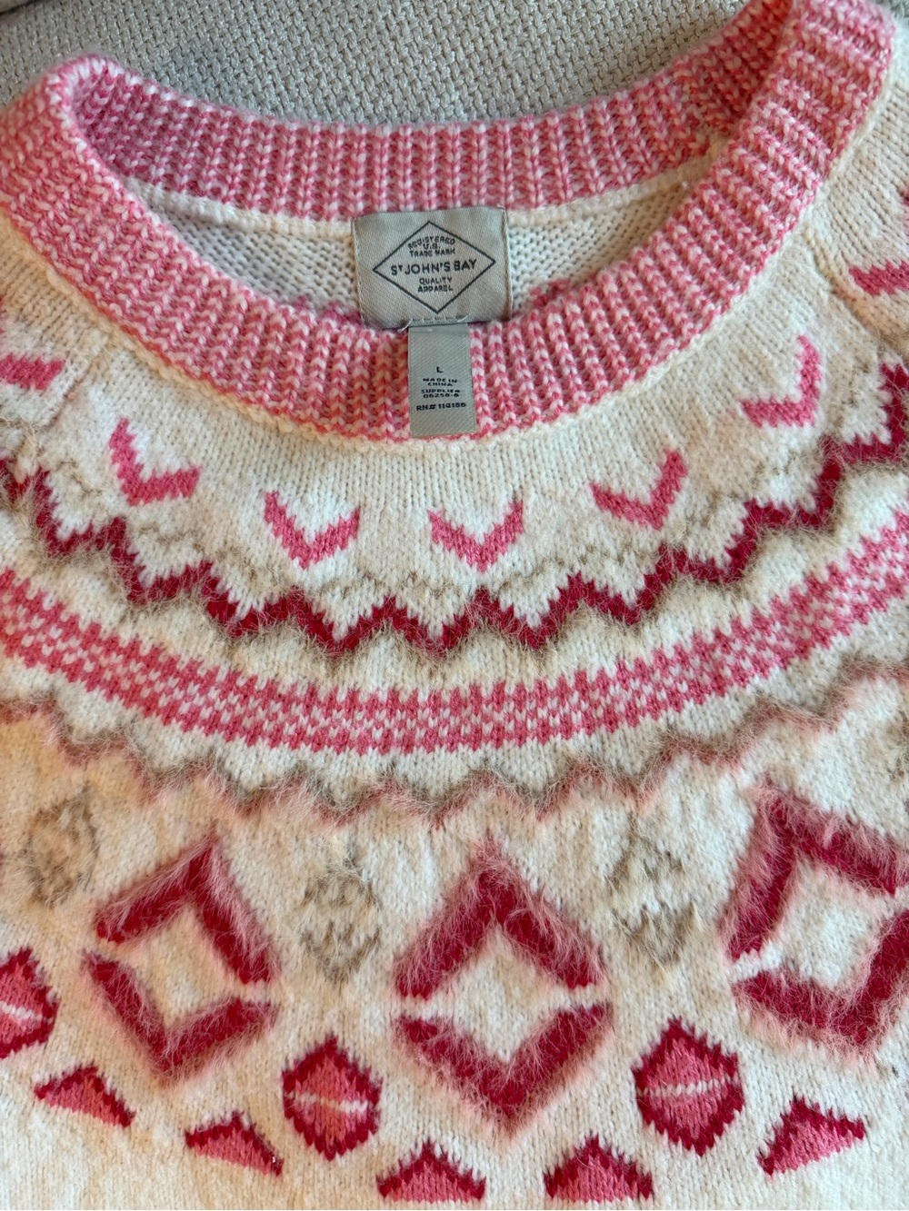 St. John's Bay Pink & Cream Fair Isle Crewneck Sweater